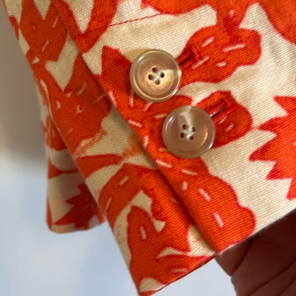Vintage Y2K LOFT Women's Vibrant Orange and Cream Floral Blazer dead stock - Picture 6 of 14